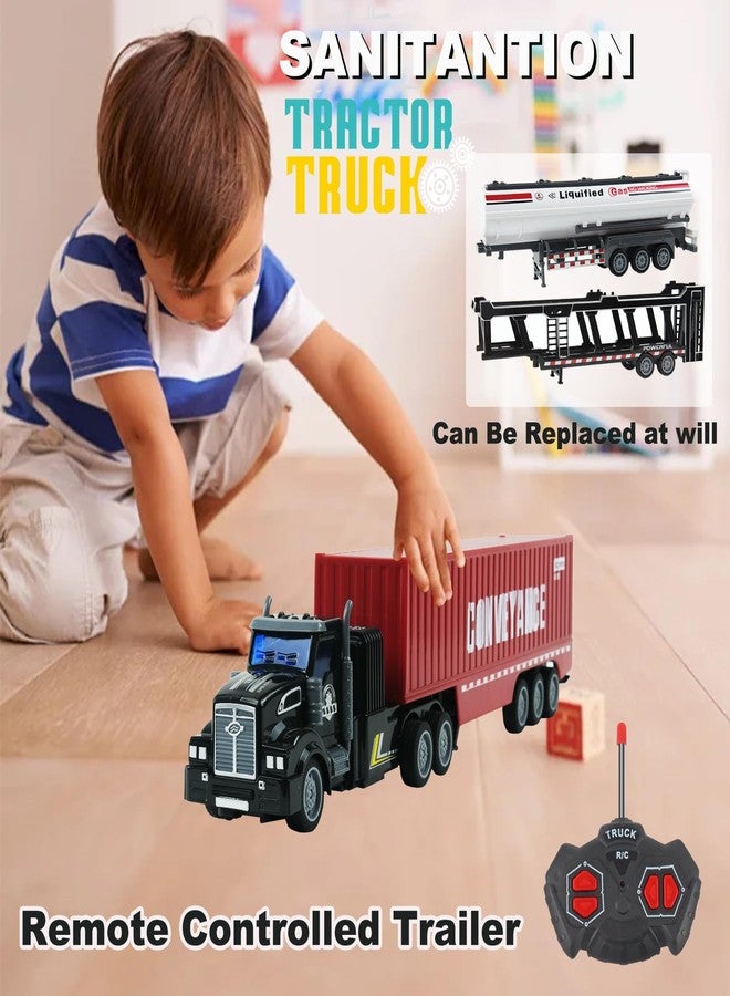 CALEST Remote Control Truck, 14" 1:48 mini Truck Toy, equipped with 2 Rechargeable Batteries, Semi-Trailers include Car Carriers, Tank Trucks and Container Trucks,Gifts Ideas for Boys Age 3-8 Year Old - Image 4